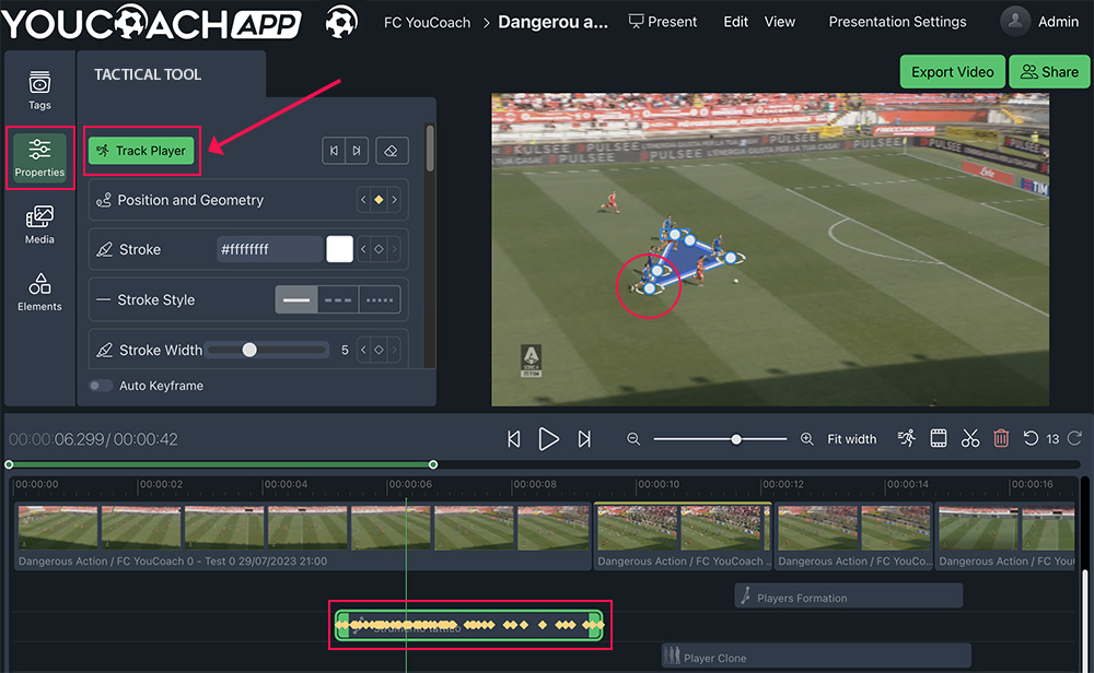 YouCoachApp Video Analysis: correct the position of tracking