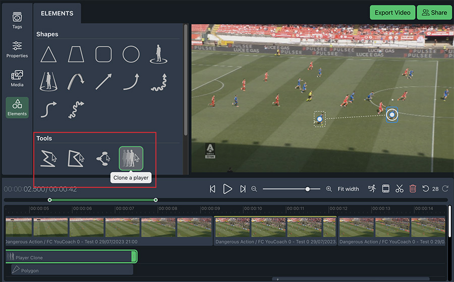 YouCoachApp Video Analysis: you can clone a player to suggest bettere positioning